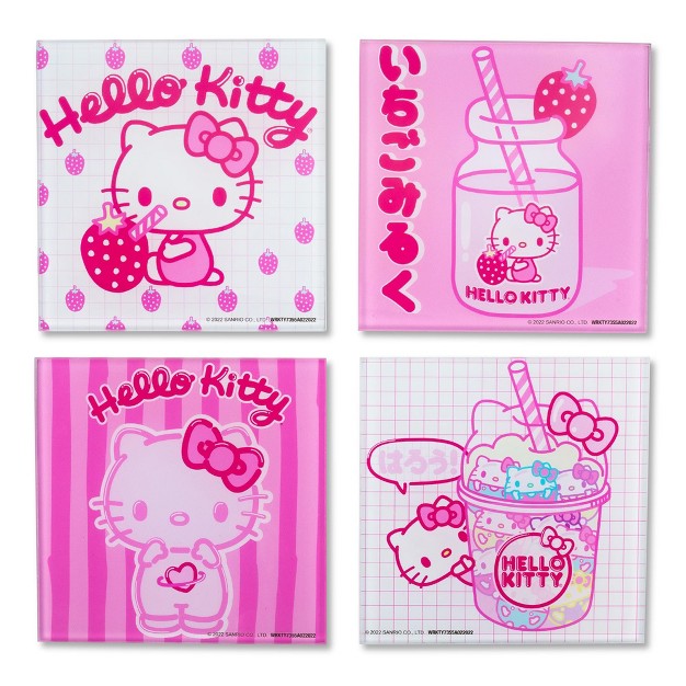 Silver Buffalo Sanrio Hello Kitty Strawberry Milk Glass Coasters Set Of 4