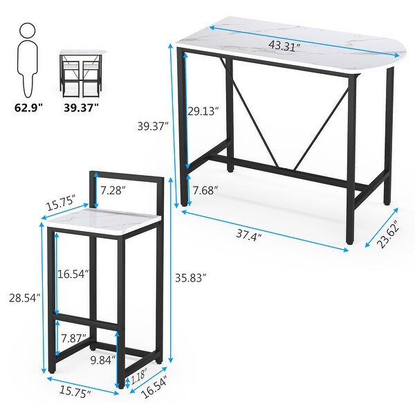 3-Piece Bar Table Set， Kitchen Pub Dining Table with 2 Bar Stools