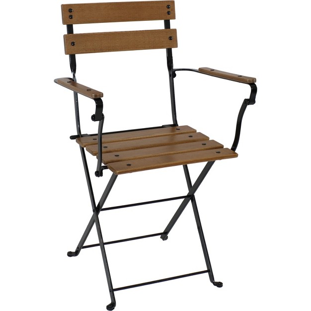 Sunnydaze Indoor outdoor Patio Or Dining Basic Chestnut Wooden Folding Bistro Arm Chair Brown