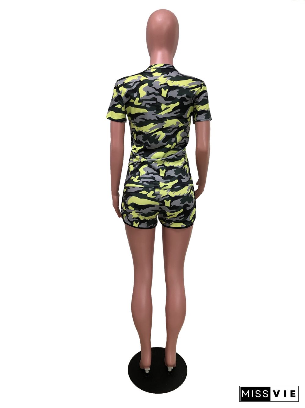 Stylish Camouflage Prints Shorts Suits Two Pieces