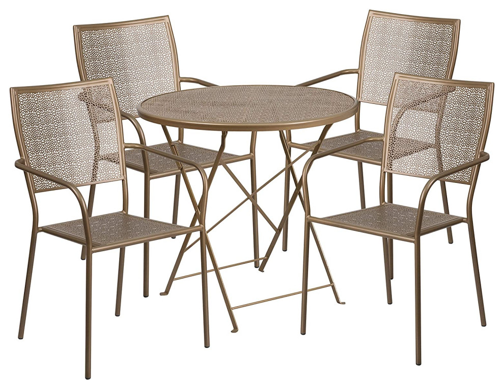 5 Pieces Outdoor Dining Set  Folding Design With Square Back Chairs   Contemporary   Outdoor Dining Chairs   by Decor Love  Houzz