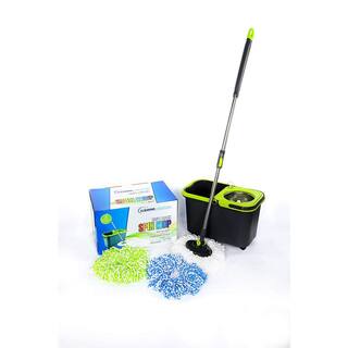 SIMPLI-MAGIC Black and Green Spin Mop with 3 Mop Heads 117