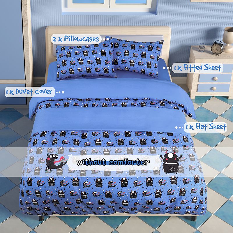 Polyester Microfiber 5 Piece Kids Bedding Set Small Cartoon Pattern Twin