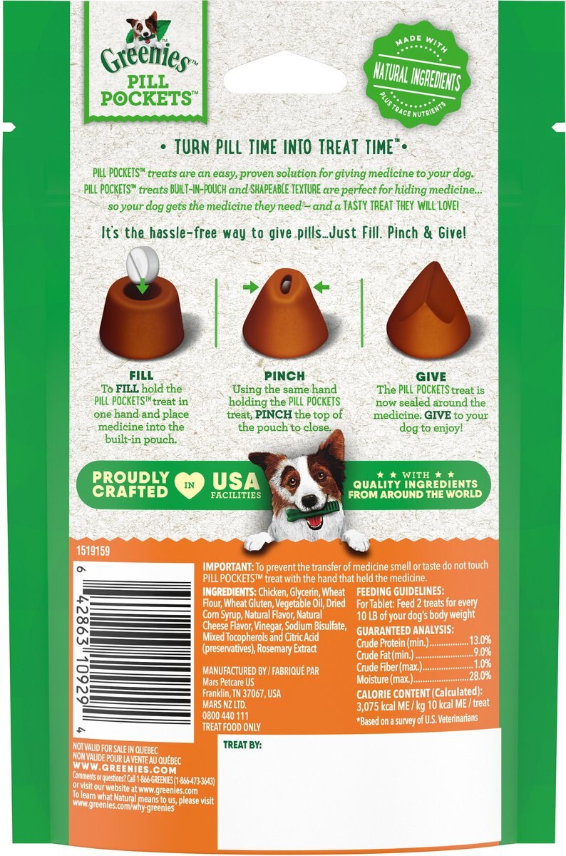 Greenies Pill Pockets Cheese Flavor Dog Treats， Tablet Size， 30 count