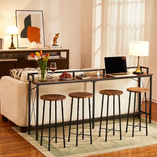 Console Table with 2 Outlet and 2 USB Ports，Entryway Table Narrow Charging Station Sofa Table