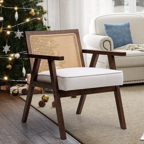 Living Room Chair Rattan Back Upholstered Arm Chair