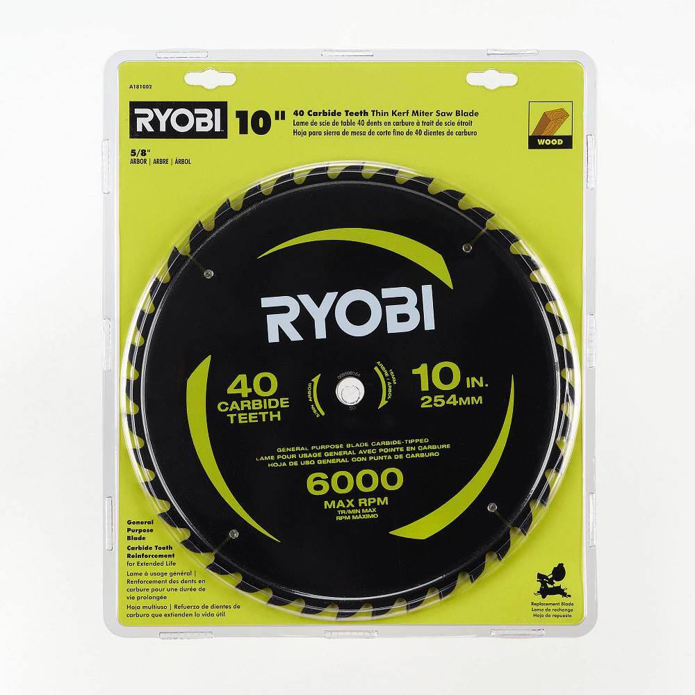 RYOBI 10 in. 40 Carbide Teeth Thin Kerf Miter Saw Blade A181002