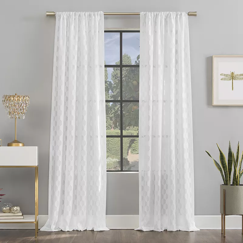 Scott Living Verge Geometric Clipped Jacquard Semi-Sheer Rod Pocket 1-panel Window Curtain