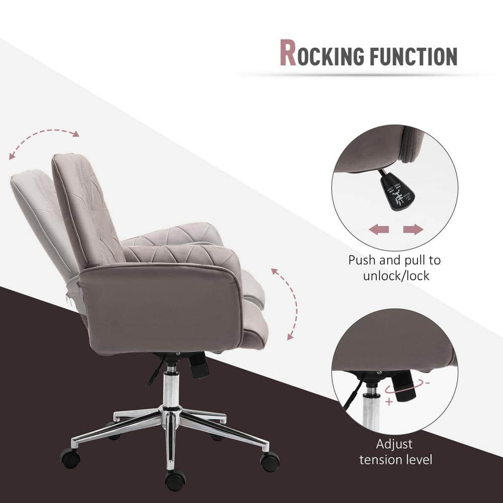 Vinsetto Light Grey, Modern Mid-Back Tufted Micro Fiber Home Office Desk Chair with Arms, Swivel Adjustable Task Chair 921-102V01