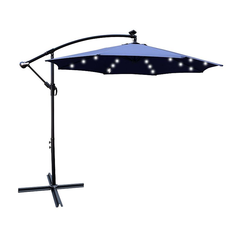 F.C Design 10 ft Outdoor Patio Umbrella with Solar Powered LED Lights， Waterproof， 8 Ribs， Crank and Cross Base for Garden， Deck， Backyard， Pool Shade