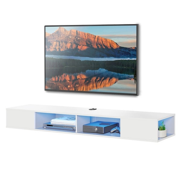 Floating 70 inch TV Stand with LED Lights with Storage