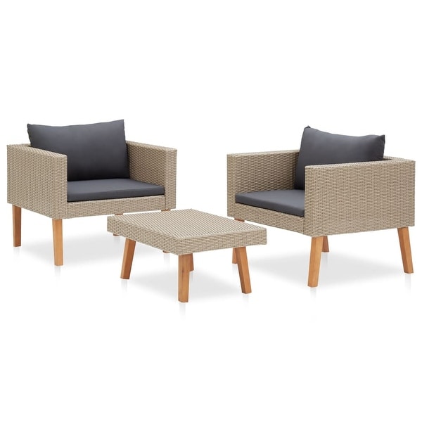 vidaXL 3 Piece Patio Lounge Set with Cushions Poly Rattan Beige