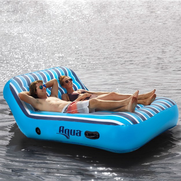 Aqua Ultra Cushioned Comfort Lounge Inflatable Swimming Pool Float With Pillow amp 2 Person Pool Float Recliner Lounger Set Blue