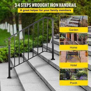 VEVOR 3 ft. Handrails for Outdoor Steps Fit 3 or 4 Steps Outdoor Stair Railing Wrought Iron Handrail with baluster Black LTFS3H4BHSTL00001V0