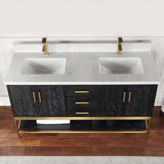 Altair Wildy 60 in. W x 22 in. D x 34 in. H Bath Vanity in Black Oak with Grain White Composite Stone Top 546060-BO-GW-NM