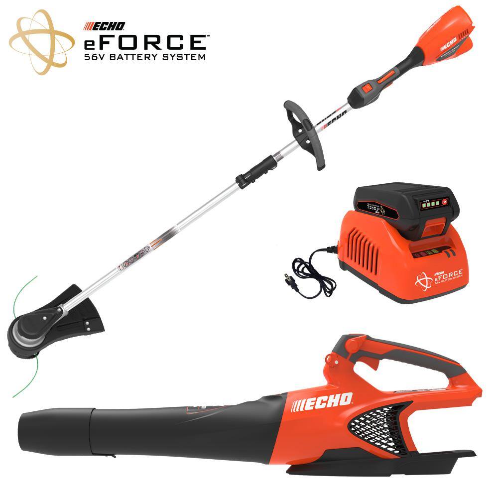 ECHO eFORCE 56V Cordless Battery 16 in. String Trimmer and 151 MPH 526 CFM Blower Combo Kit w 2.5Ah Battery  Charger 2-Tool DCP-BVRVS1B