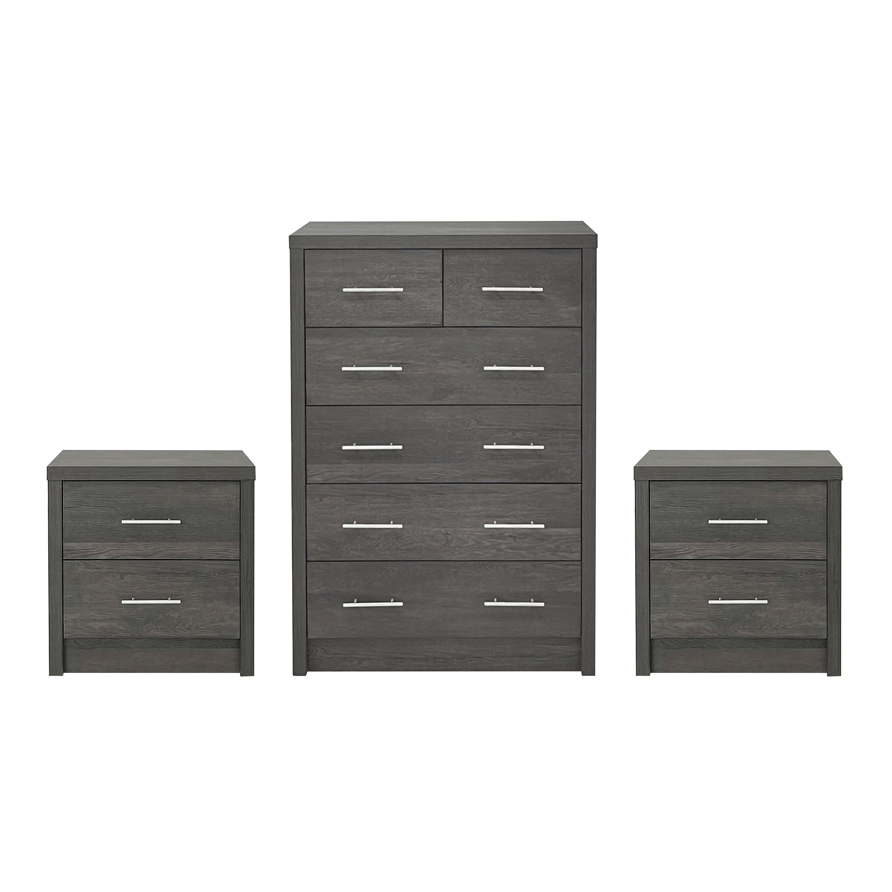 Marlette Modern 3 Piece 6 Drawer Dresser and Nightstand Bedroom Set