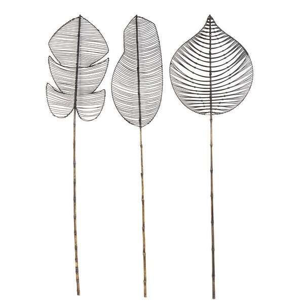 Black Bamboo Wood Handmade Tall Palm Leaf Woven Stick Leaf Home Decor Natural Foliage with Varying Shapes (Set of 3)