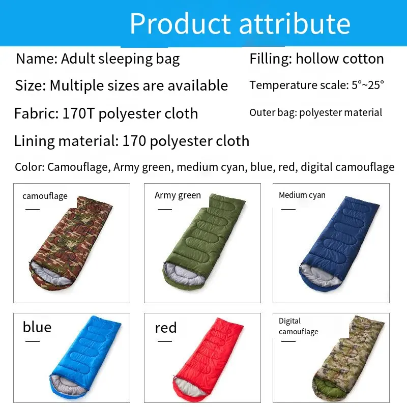 Outdoor Hiking Camping Thickened Warm Portable Soft Polyester Comfortable Single Outdoor Sleeping Bag