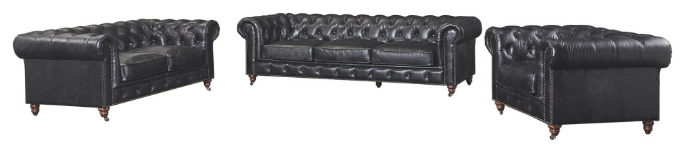 Top Grain Leather Chesterfield Love Seat  Slate   Traditional   Loveseats   by Crafters and Weavers  Houzz