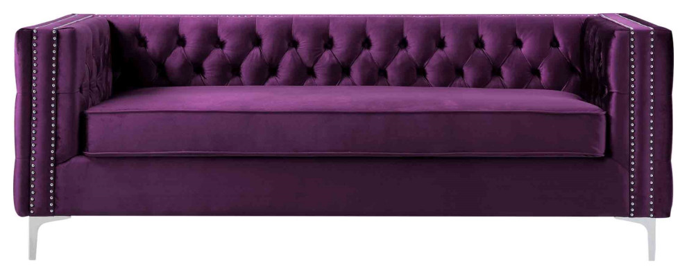 Jeannie Velvet 3 Seat Sofa Button Tufted With Metal Legs   Midcentury   Sofas   by Inspired Home  Houzz