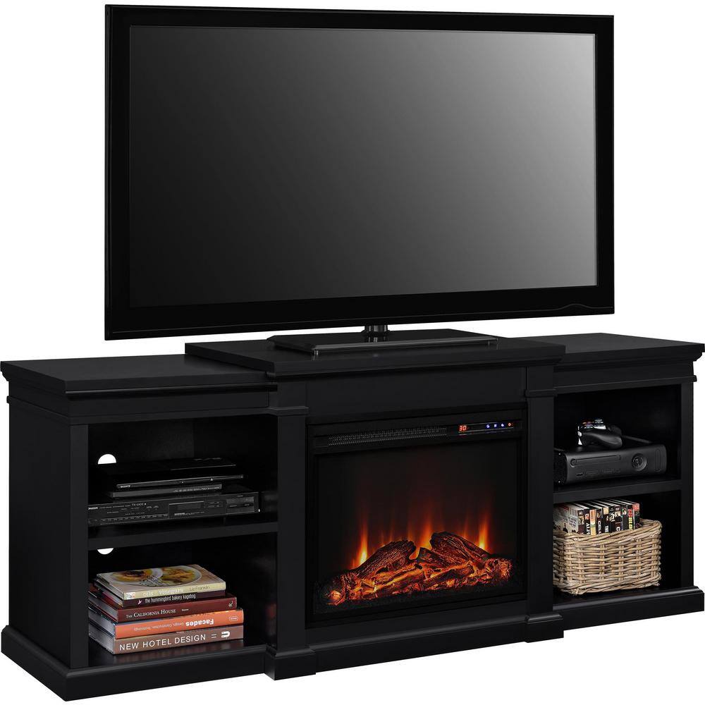 Ameriwood Home Marshall 65.1875 in. Freestanding Electric Fireplace TV Stand for TVS up to 70 in. in Black HD49433