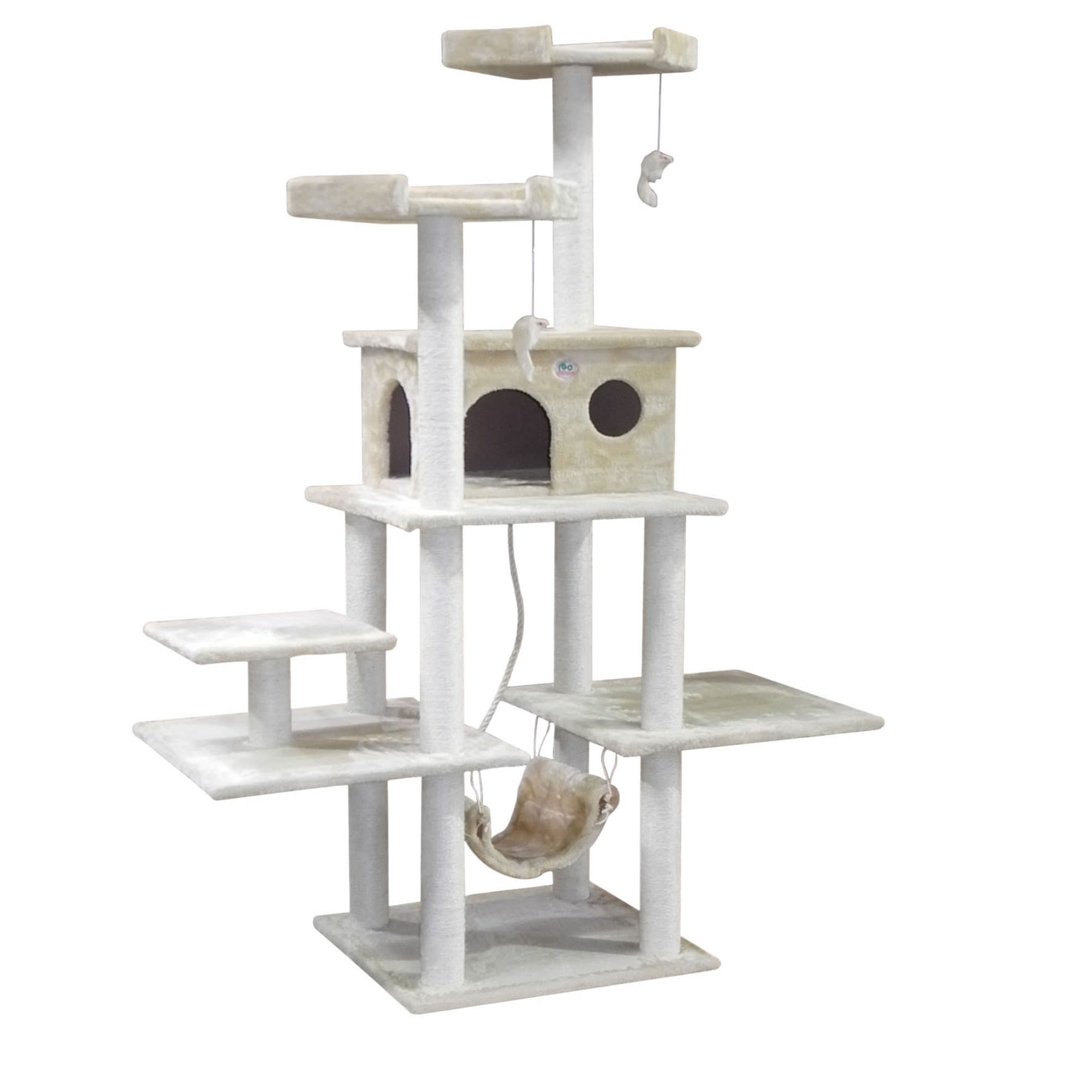 Go Pet Club Beige 72 Cat Tree Condo with Hammock and Dangling Toys