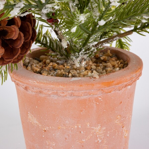 Elegant 22 inch Potted Pine Tree with Berries and Pinecones