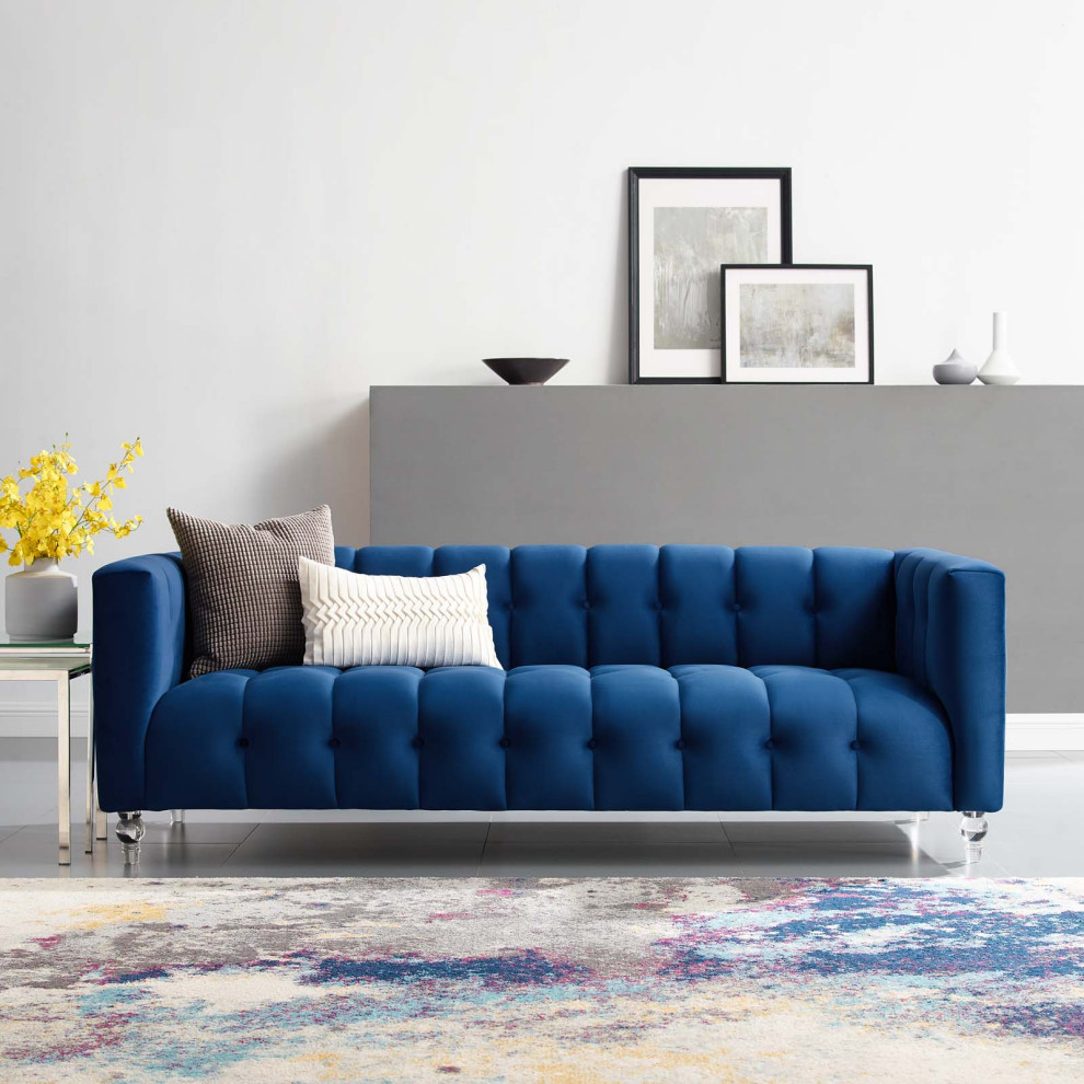 Tufted Sofa  Velvet  Dark Gray  Modern  Living Lounge Hotel Hospitality   Traditional   Sofas   by House Bound  Houzz