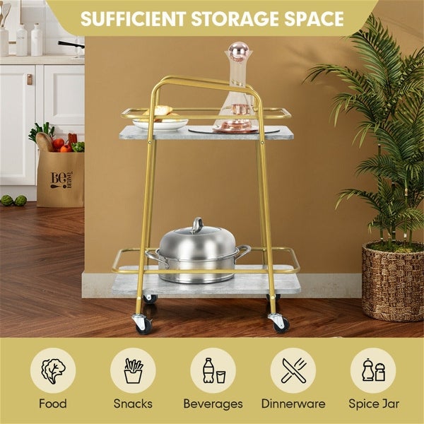 2 tier Kitchen Rolling Cart with Steel Frame and Lockable Casters