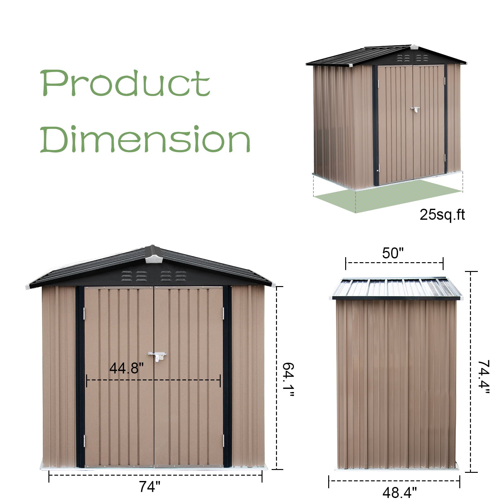 Polar Aurora 6'x 4' Outdoor Metal Storage Shed with Double Lockable Door