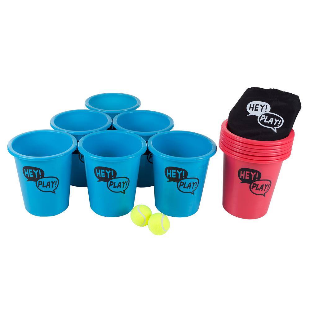 Trademark Games Giant Red and Blue Yard Pong Game for Whole Family with 12 Buckets 2 Balls and Carrying Tote W350102