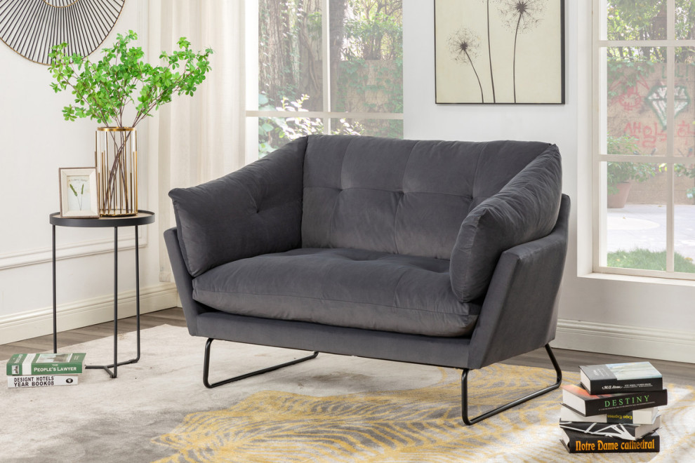 Karla Velvet Contemporary Loveseat and Ottoman   Transitional   Loveseats   by Lilola Home  Houzz