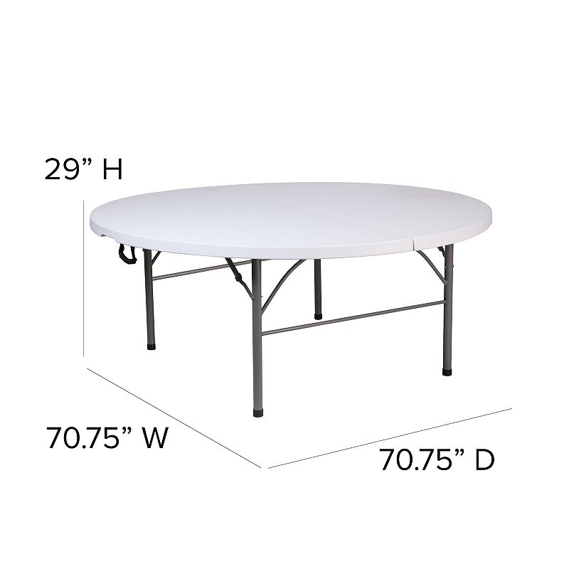 Emma and Oliver 5.89-Foot Round Bi-Fold Granite White Plastic Banquet Folding Table with Handle