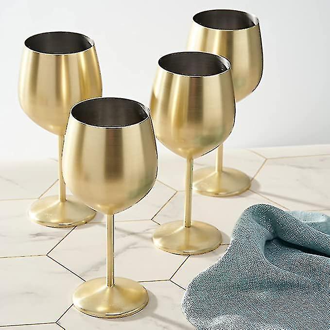 4 Gold Wine Glasses， 540 Ml - Matte Stainless Steel Shatterproof Glass Set With Gift Box