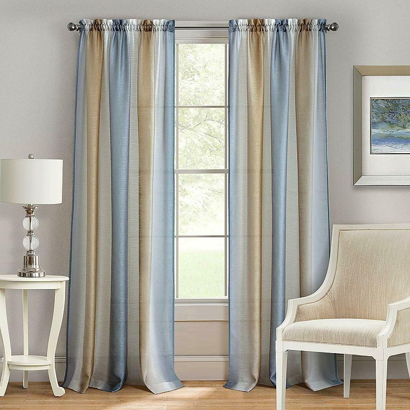 Kate Aurora 2 Pack Rainbow Striped Rod Pocket Semi Sheer Linen Window Curtain Panels