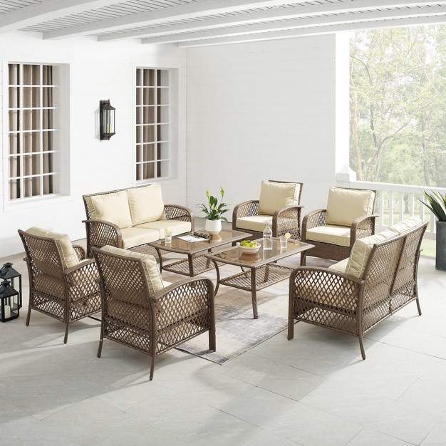 Tribeca 8pc Outdoor Wicker Conversation Set Sand driftwood Crosley