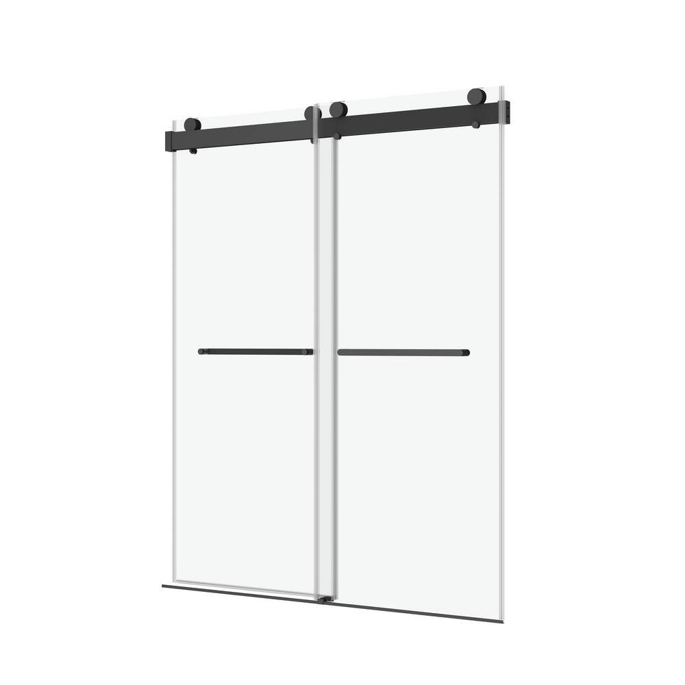 Abruzzo 60 in. W x 76 in. H Double Sliding Frameless Shower Door with 0.39 in. Clear Glass and Buffer Function Matte Black 22D02-60MB