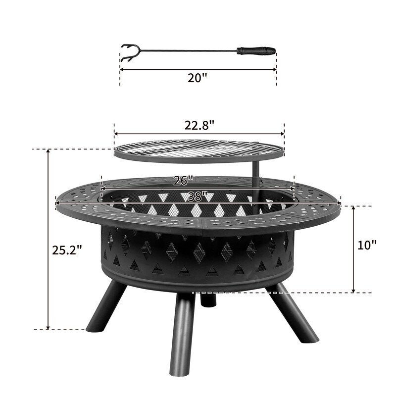 38 inch Outdoor Fire Pit Table with Cooking Grates