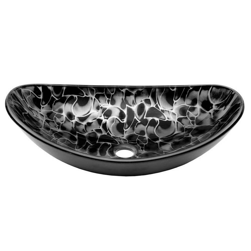 Novatto Tartaruga Oval Glass Vessel Sink in Painted Black with Drain and Assembly in Matte Black NOHP-G012-8031MB