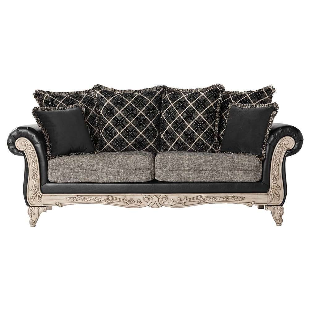 Roundhill Furniture San Marino 2 Tone Fabric Wooden Frame Sofa in Ebony