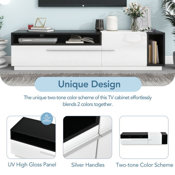 ON TREND Two tone Design TV Stand with Silver Hand...