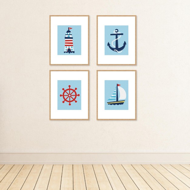 Big Dot Of Happiness Lighthouse Sailboat And Anchor Unframed Nautical Linen Paper Wall Art Set Of 4 Artisms 8 X 10 Inches