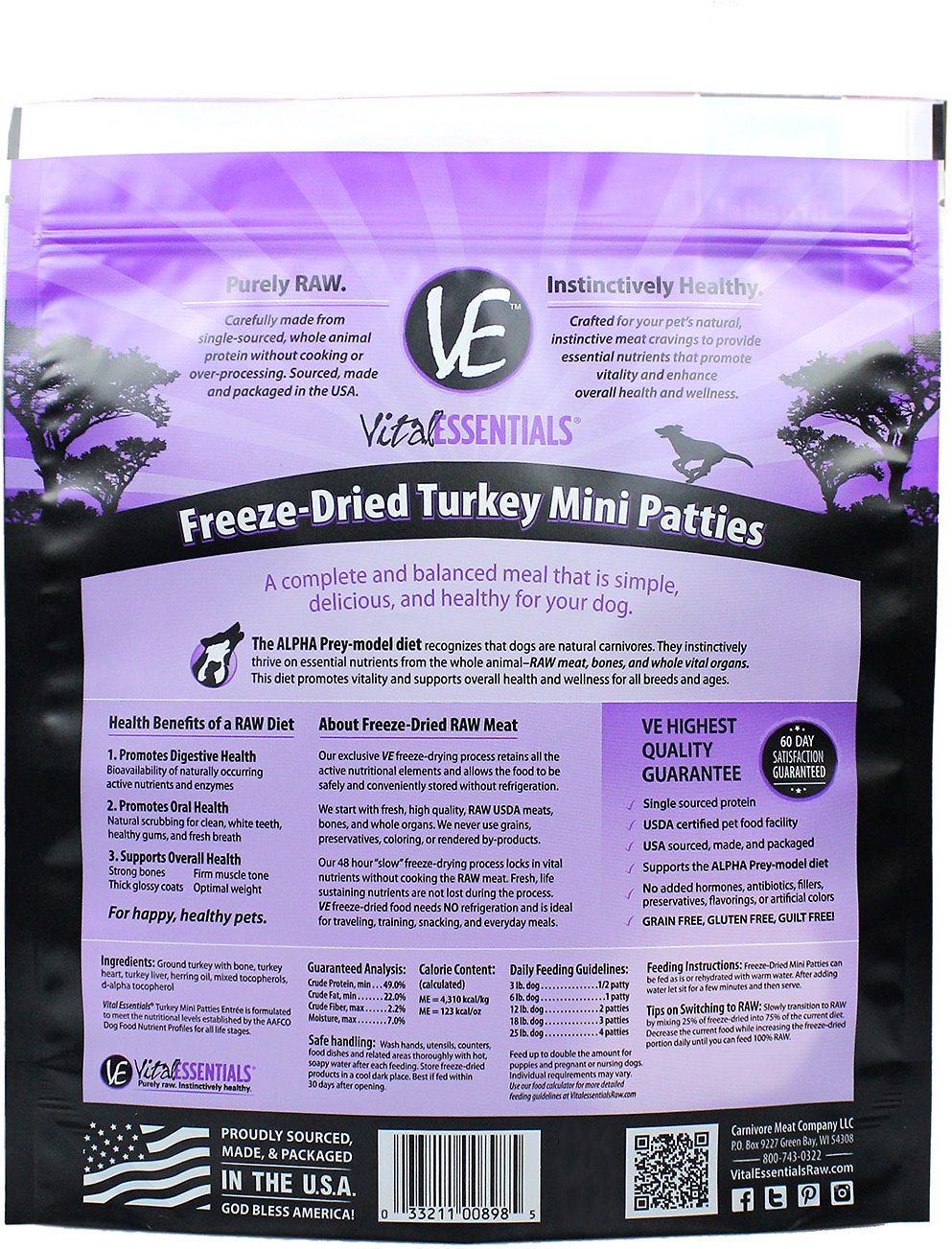 Vital Essentials Turkey Mini Patties Grain Free Freeze Dried Raw Dog F