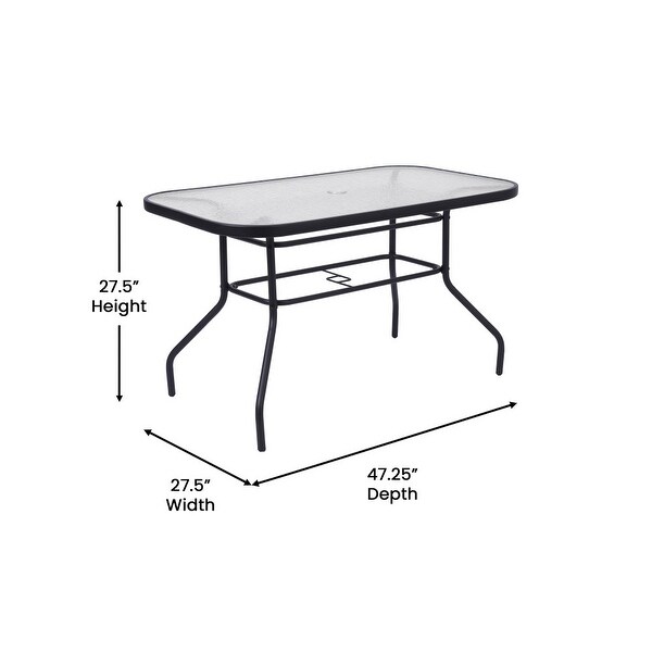 Commercial Tempered Glass and Steel Patio Table with Umbrella Hole