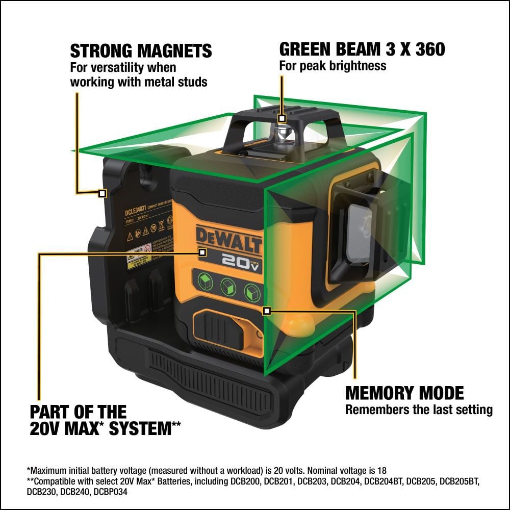 DW ATOMIC 20V 3 x 360 Line Laser Bare Tool DCLE34031B from DW