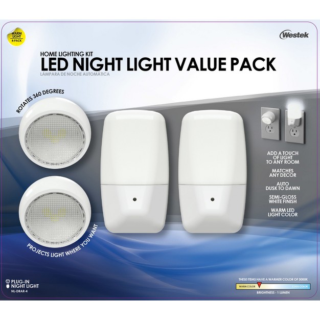 Westek Automatic Plug in Aria Curved And Directional Led Night Light 4pk