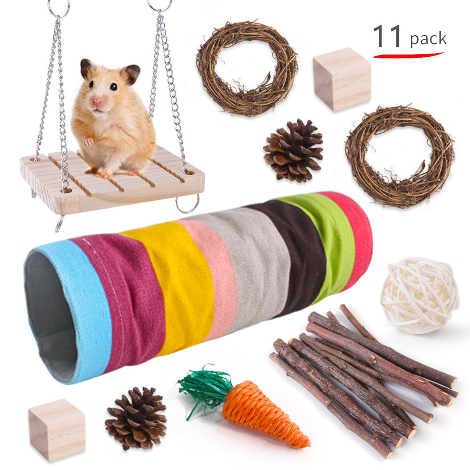 Hamster Chew Toys Set Small Animal Molar Toys Care Accessories for Guinea Pigs，Chinchillas，Gerbils，Mouse Rodents Toy Swing Carrot Rattan Ball -