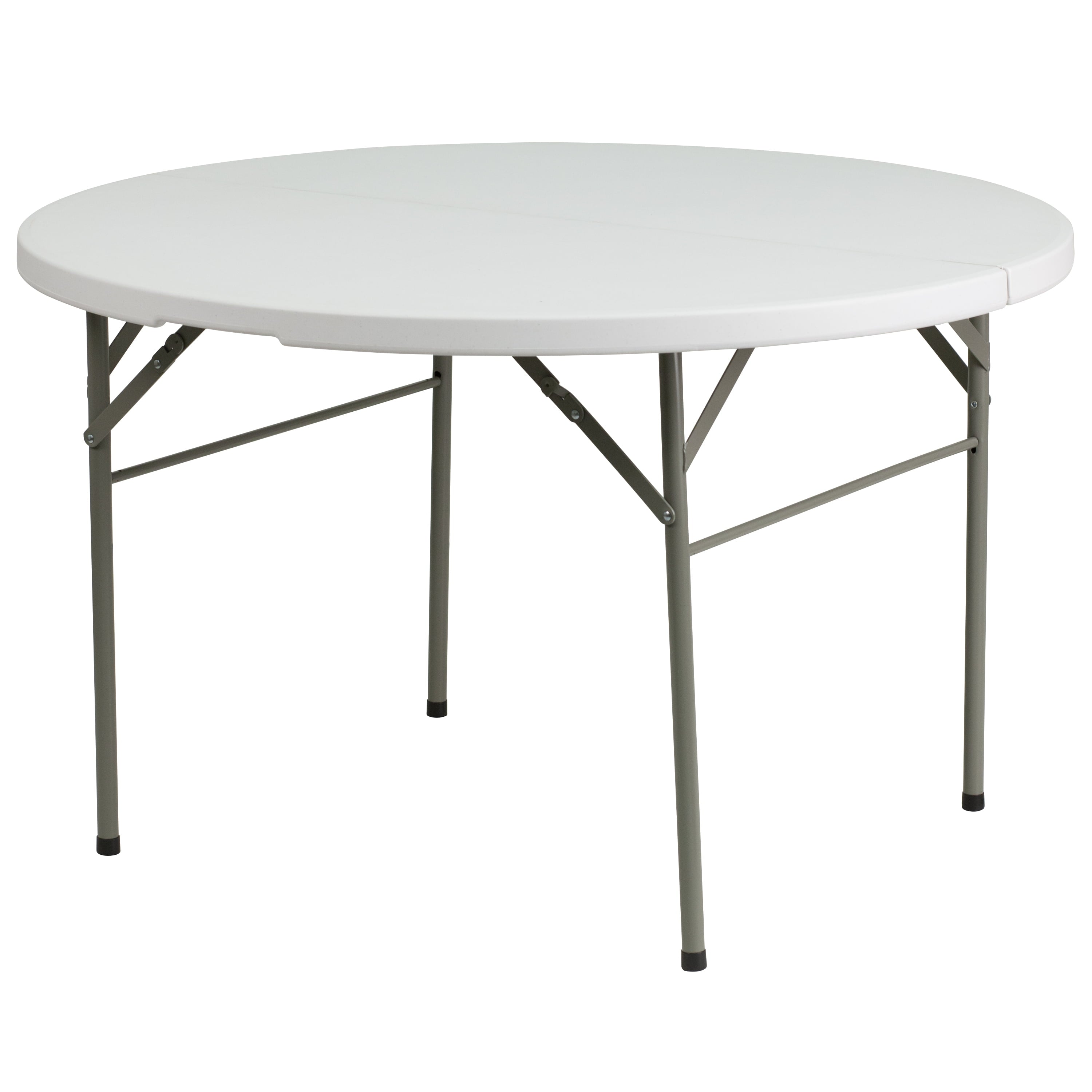 EMMA + OLIVER 4-Foot Round Bi-Fold Granite White Plastic Event Folding Table with Handle