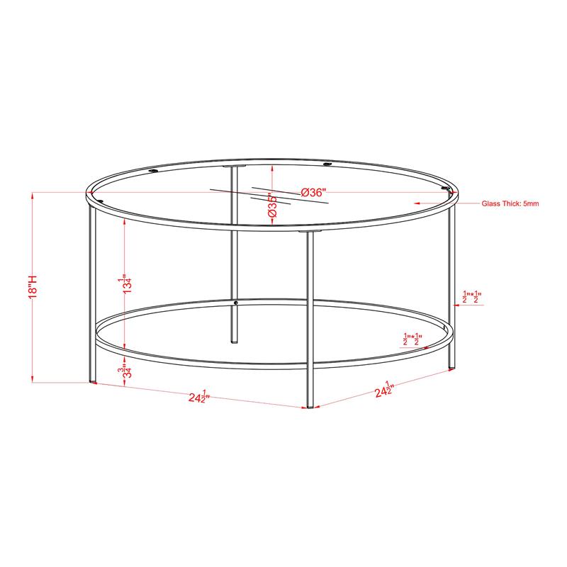 Bowery Hill Contemporary Glass Top Round Coffee Table in Gold